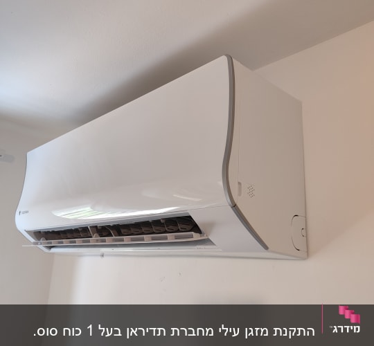 מזגן קיר לבן מותקן על קיר פנימי